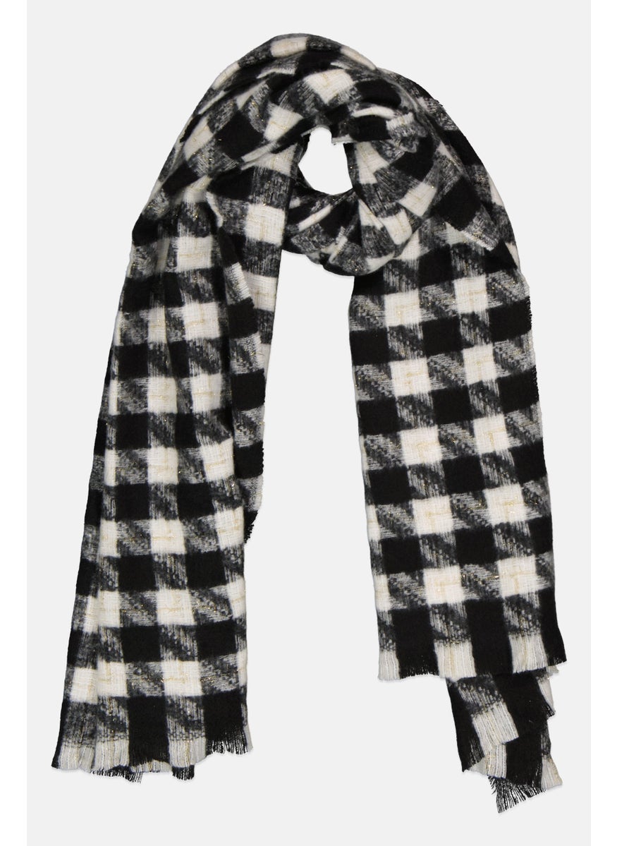 London Fog Women Checkered Scarf 180 L x 72 H c, Black  - Image 1