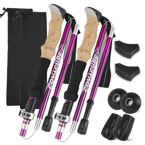 COVACURE Hiking Poles Aluminum Alloy 7075 Trekking Poles Collapsible with TelescopicLightweight Foldable Collapsible Hiking Gear for Climbing Hiking Men and Women Purple Short 100120cm - Image 1
