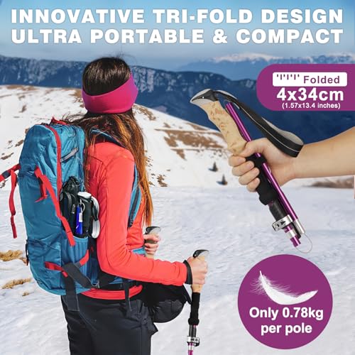 COVACURE Hiking Poles Aluminum Alloy 7075 Trekking Poles Collapsible with TelescopicLightweight Foldable Collapsible Hiking Gear for Climbing Hiking Men and Women Purple Short 100120cm - Image 3