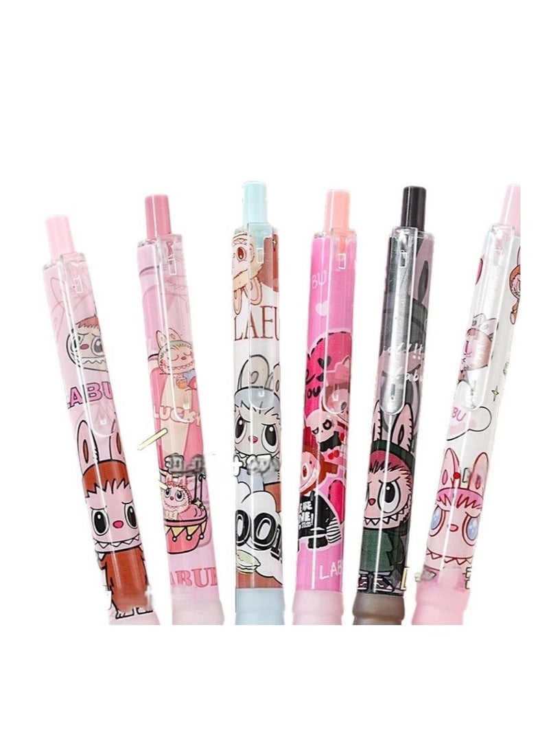 Generic 6 Pcs Cute Cartoon  Pens, Soft to Hold - 0.5mm Fine Tip Black Ink, Soft Colors, with Cute Animal Patterns - Perfect for School Supplies and Office Stationery Black Ink  - Image 1