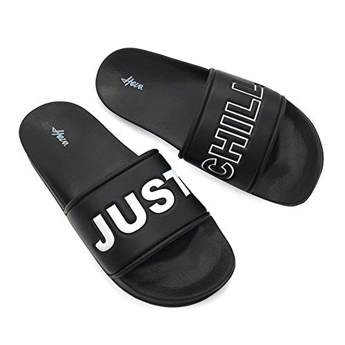 FUNKYMONKEY Men's Casual Sandal Slippers Outdoor Indoor Slide for Men (8 M US, Black/Just Chill) - Image 1