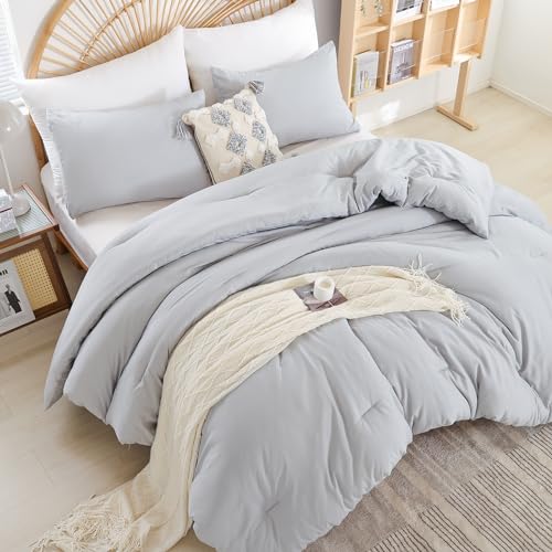 weigelia Full Size Comforter Modern Light Grey 3PCS Microfiber Bed Comforter Sets for All Season Comforter for Men Women and Girls Soft Lightweight Bedding Set - Image 3