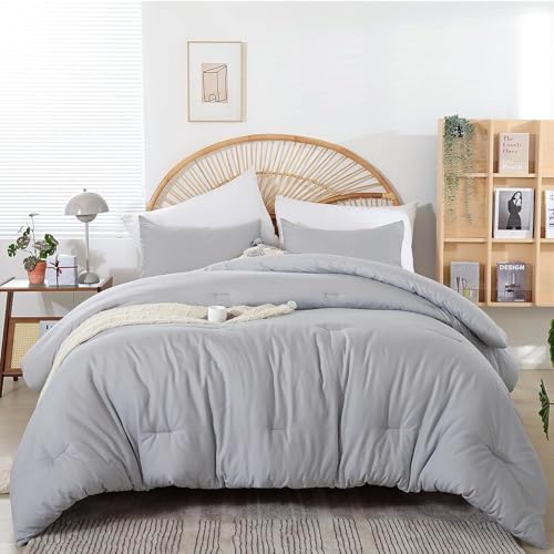 weigelia Full Size Comforter Modern Light Grey 3PCS Microfiber Bed Comforter Sets for All Season Comforter for Men Women and Girls Soft Lightweight Bedding Set - Image 1