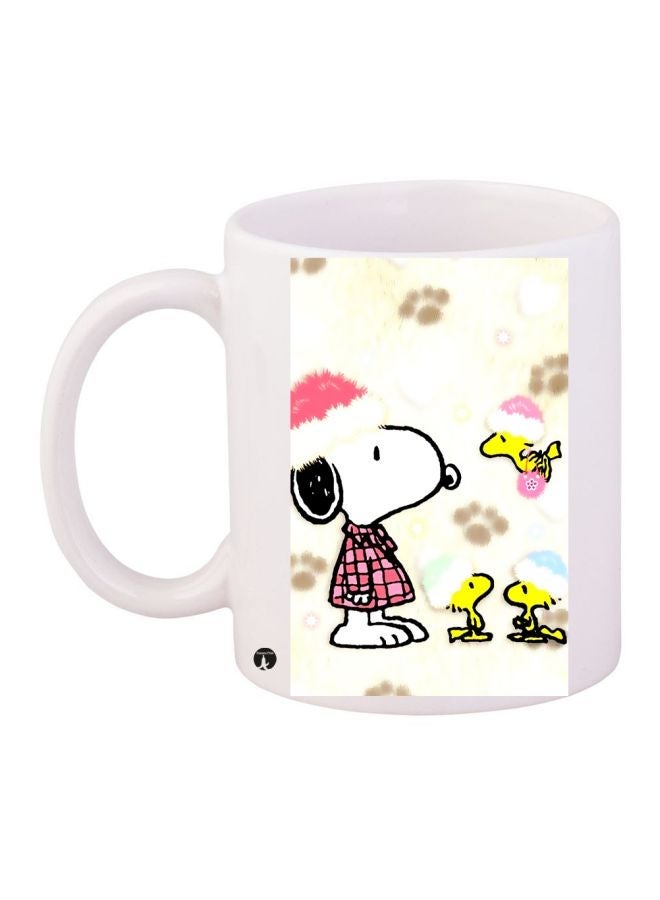 RYN Snoopy Dog Printed Coffee Mug White/Pink/Yellow 11ounce