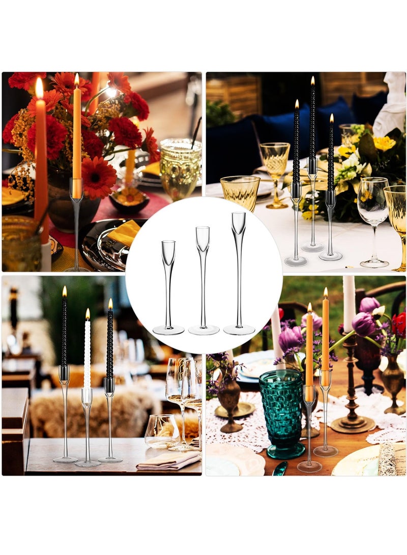 SYOSI Glass Candlestick Holders Set of 3, Clear Tall Taper Candle Stick Holders, Decorative for Wedding, Party, Festival Table Centerpieces - Image 3