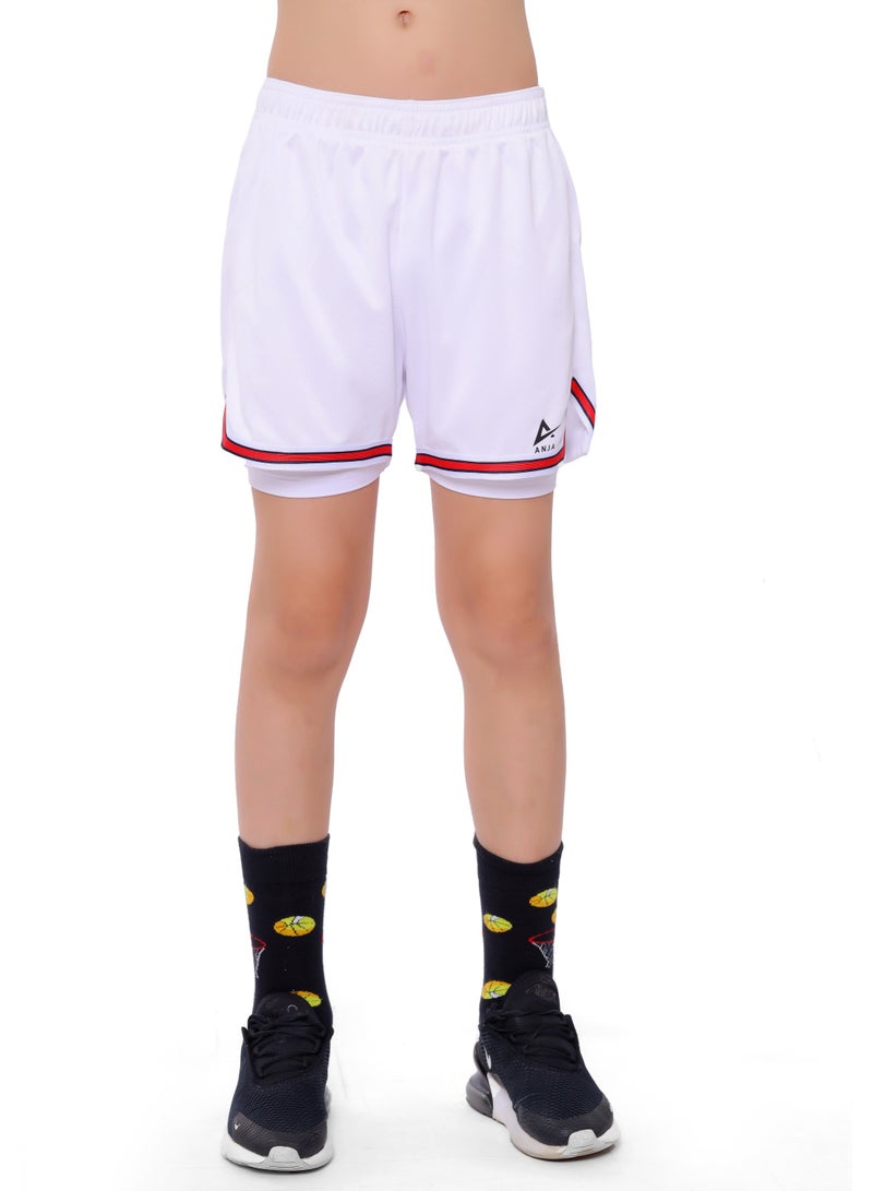 ANJA Girls white Red Stripe Kids Shorts – Sporty Performance Bottoms - Image 1