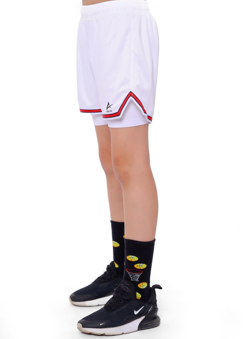 ANJA Girls white Red Stripe Kids Shorts – Sporty Performance Bottoms - Image 3