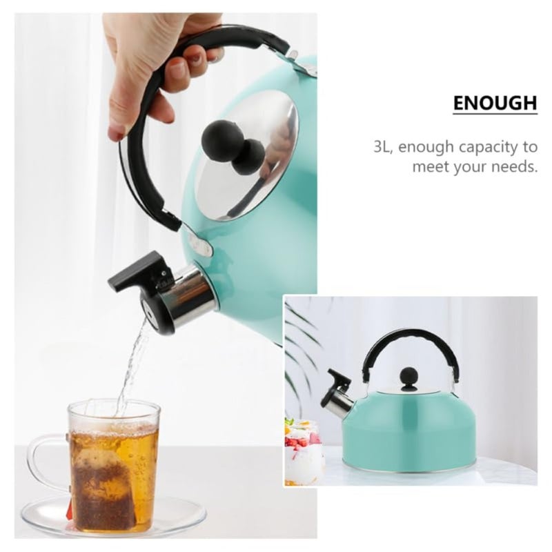 Teal Stovetop Tea Kettle 1.9 Quart Stainless Steel Boiling Kettle with Ergonomic Handle and Non-Drip Spout for Home Kitchen - Image 3
