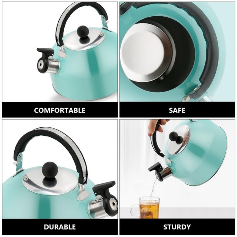 Teal Stovetop Tea Kettle 1.9 Quart Stainless Steel Boiling Kettle with Ergonomic Handle and Non-Drip Spout for Home Kitchen - Image 4