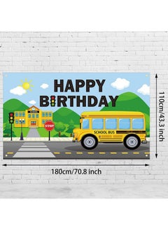 Irenare Yellow School Bus Birthday Party Decoration Backdrop Banner Wheels Bus Bday Party Background For Kid Yellow Bus Theme Birthday Party Back To School Kindergarten Party Supply 72.8 X 43.3 Inch  - Image 3