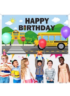 Irenare Yellow School Bus Birthday Party Decoration Backdrop Banner Wheels Bus Bday Party Background For Kid Yellow Bus Theme Birthday Party Back To School Kindergarten Party Supply 72.8 X 43.3 Inch  - Image 5