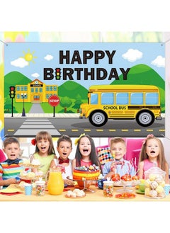 Irenare Yellow School Bus Birthday Party Decoration Backdrop Banner Wheels Bus Bday Party Background For Kid Yellow Bus Theme Birthday Party Back To School Kindergarten Party Supply 72.8 X 43.3 Inch  - Image 4