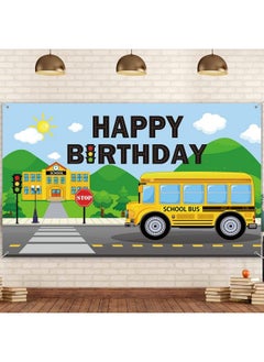 Irenare Yellow School Bus Birthday Party Decoration Backdrop Banner Wheels Bus Bday Party Background For Kid Yellow Bus Theme Birthday Party Back To School Kindergarten Party Supply 72.8 X 43.3 Inch  - Image 2