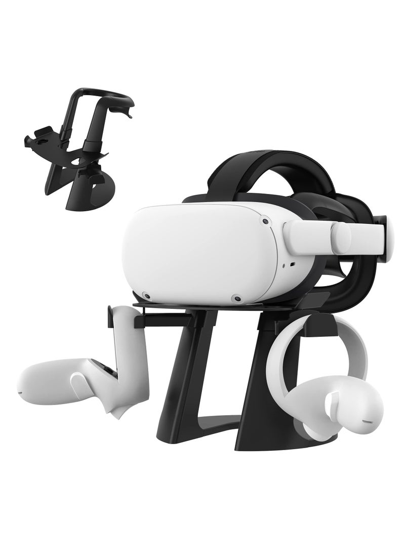 SYOSI - VR Stand Suitable for Meta/ Oculus Quest 2 Accessories/ Quest/ Rift/ Rift S/ GO/ HTC Vive/ Vive Pro/ Valve Index VR Also for Headset And Touch Controllers Stable Safe Space Saving (Black) - Image 1