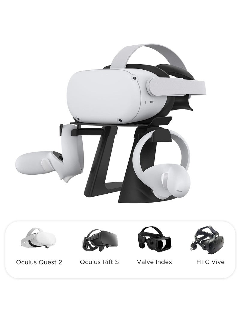 SYOSI - VR Stand Suitable for Meta/ Oculus Quest 2 Accessories/ Quest/ Rift/ Rift S/ GO/ HTC Vive/ Vive Pro/ Valve Index VR Also for Headset And Touch Controllers Stable Safe Space Saving (Black) - Image 1