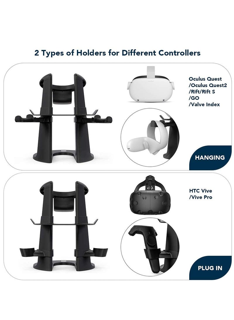 SYOSI - VR Stand Suitable for Meta/ Oculus Quest 2 Accessories/ Quest/ Rift/ Rift S/ GO/ HTC Vive/ Vive Pro/ Valve Index VR Also for Headset And Touch Controllers Stable Safe Space Saving (Black) - Image 1