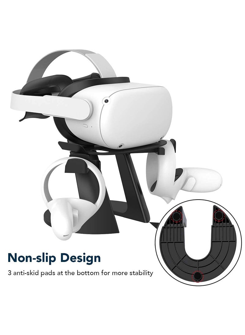 SYOSI - VR Stand Suitable for Meta/ Oculus Quest 2 Accessories/ Quest/ Rift/ Rift S/ GO/ HTC Vive/ Vive Pro/ Valve Index VR Also for Headset And Touch Controllers Stable Safe Space Saving (Black) - Image 1
