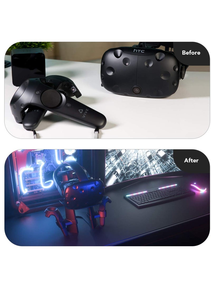 SYOSI - VR Stand Suitable for Meta/ Oculus Quest 2 Accessories/ Quest/ Rift/ Rift S/ GO/ HTC Vive/ Vive Pro/ Valve Index VR Also for Headset And Touch Controllers Stable Safe Space Saving (Black) - Image 1