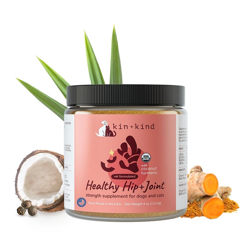 kin+kind Hip and Joint Supplement for Dogs & Cats â€“ Vet Formulated Natural Joint Support with Organic Turmeric, Black Pepper & Coconut â€“ Dog Essentials & Cat Essentials â€“ Made in USA â€“ 4 oz (Medium) - Image 1