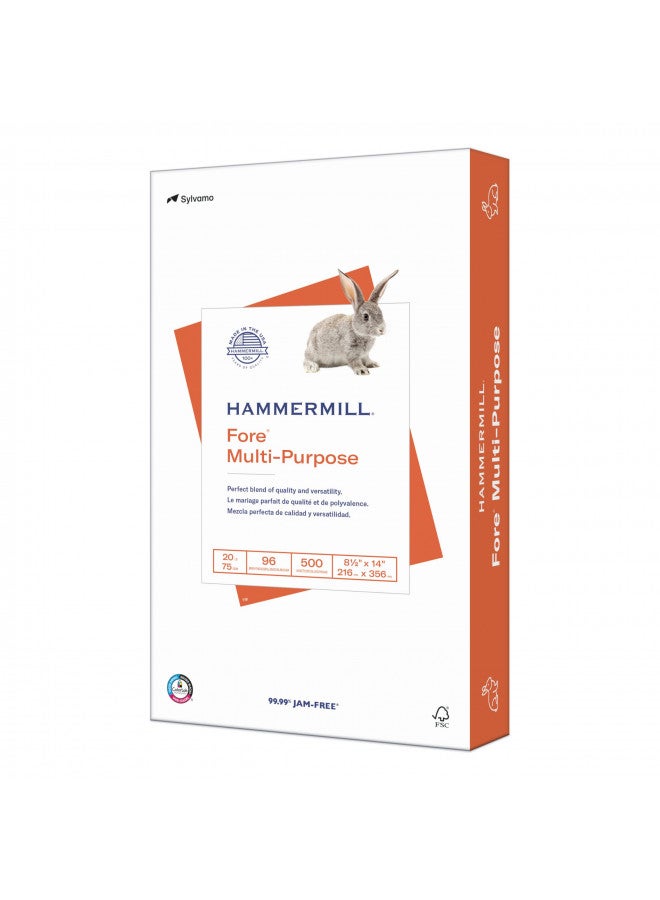 Hammermill Printer Paper, Fore Multipurpose 20 lb Copy Paper, 8.5 x 14 - 1 Ream (500 Sheets) - 96 Bright, Made in the USA, 103291 - Image 1