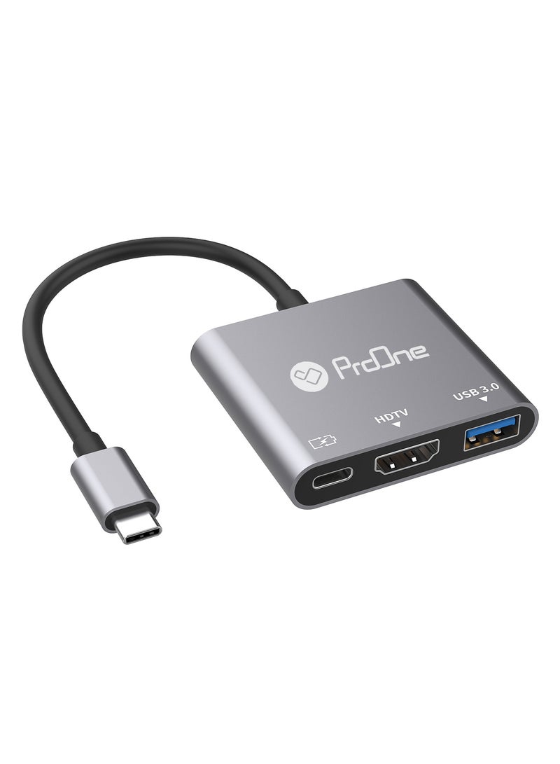 ProOne ProOne 3-in-1 HDMI 4K Adapter USB-C to HDMI, USB 3.0, USB-C Charging for MacBook, iPad Pro, Chromebook, Dell XPS, Samsung Galaxy S8/S8+  - Image 1