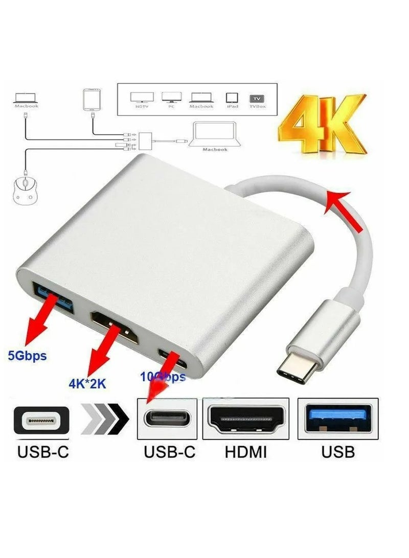 ProOne ProOne 3-in-1 HDMI 4K Adapter USB-C to HDMI, USB 3.0, USB-C Charging for MacBook, iPad Pro, Chromebook, Dell XPS, Samsung Galaxy S8/S8+  - Image 2