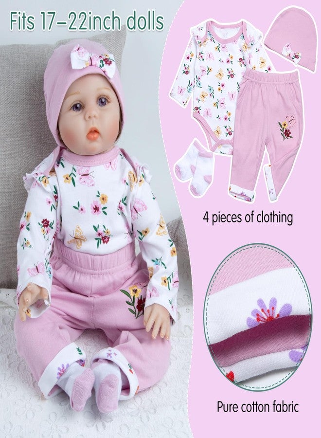 Pedolltree Reborn Baby Dolls Clothes Girl Purple Flower Outfit Accessories 12 Pcs for 17-22 Inches Reborn Doll Newborn Girl with Purple Unicorn Backpack - Image 3