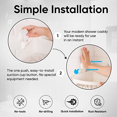 Nyarra vacuum Suction Corner Shower Caddy, Drill-Free Installation, Reusable Storage Basket for Kitchen, Wall Mounted Suction Shelf for Bathroom, Shampoo Rack, Toiletries Holder [NR-0557] - Image 5