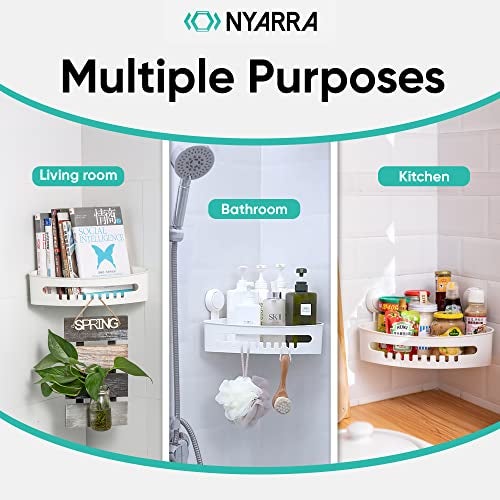 Nyarra vacuum Suction Corner Shower Caddy, Drill-Free Installation, Reusable Storage Basket for Kitchen, Wall Mounted Suction Shelf for Bathroom, Shampoo Rack, Toiletries Holder [NR-0557] - Image 4