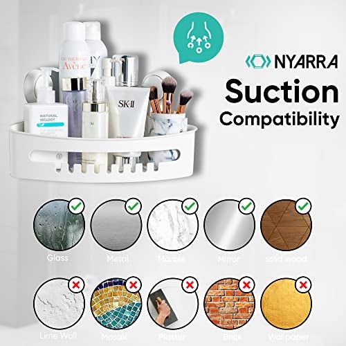 Nyarra vacuum Suction Corner Shower Caddy, Drill-Free Installation, Reusable Storage Basket for Kitchen, Wall Mounted Suction Shelf for Bathroom, Shampoo Rack, Toiletries Holder [NR-0557] - Image 3