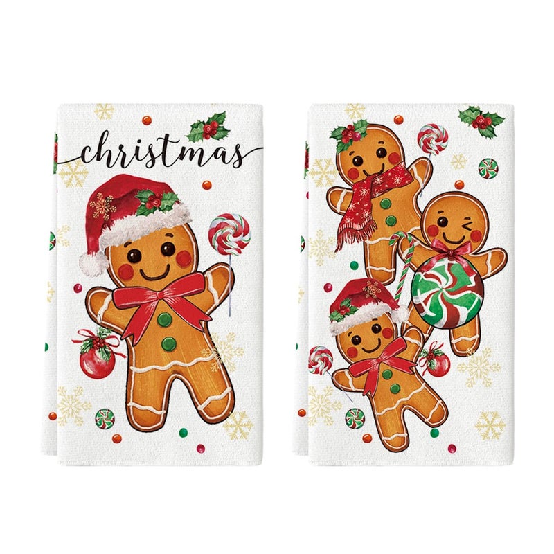 Artoid Mode Gingerbread Candy Christmas Kitchen Towels Dish Towels 18x26 Inch Holiday Holly Xmas Ball Winter Decoration Hand Towels Set of 2