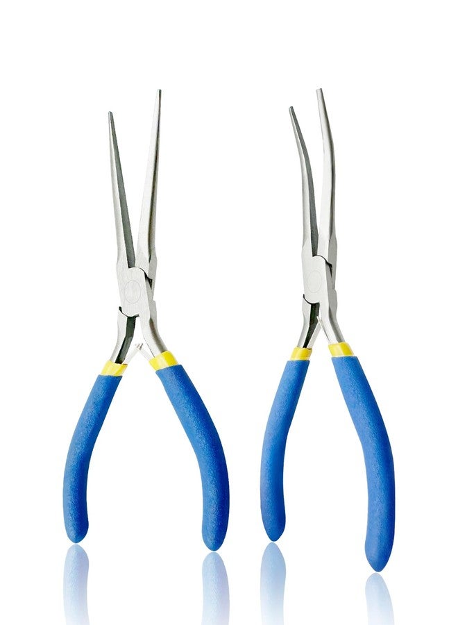 Zalaxt 2-Piece 6" Mini Needle Nose Pliers Set, Long Nose Pliers, Bent Nose Pliers with Comfort Grip, Heavy Duty Carbon Steel, Insulated Non-Serrated Rust for 3D Metal Jigsaw Puzzles Assembly Jewelry Making - Image 1