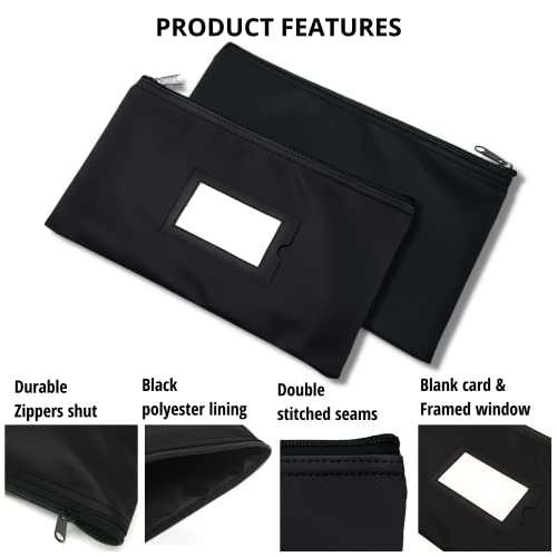 GIDABRAND Money Bank Deposit Bag with zipper | 11x6 inch | Black | Durable Leatherette Money Cash Coin Check Wallet Pouch for Men & Women with Framed ID Window and Blank Card (3) - Image 3