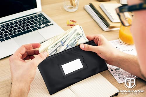 GIDABRAND Money Bank Deposit Bag with zipper | 11x6 inch | Black | Durable Leatherette Money Cash Coin Check Wallet Pouch for Men & Women with Framed ID Window and Blank Card (3) - Image 4
