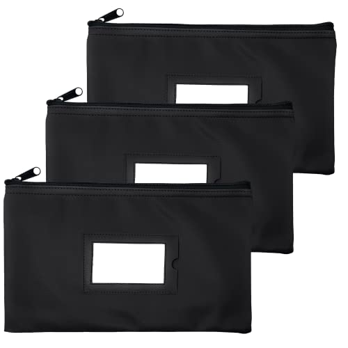 GIDABRAND Money Bank Deposit Bag with zipper | 11x6 inch | Black | Durable Leatherette Money Cash Coin Check Wallet Pouch for Men & Women with Framed ID Window and Blank Card (3) - Image 1