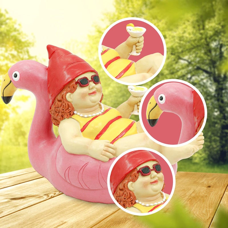 Shefio Flamingo Garden Gnome Statue - Whimsical Female Gnome Enhances Outdoor Spaces - Durable Resin Construction - Image 5