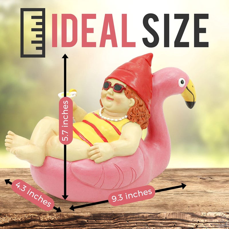 Shefio Flamingo Garden Gnome Statue - Whimsical Female Gnome Enhances Outdoor Spaces - Durable Resin Construction - Image 3