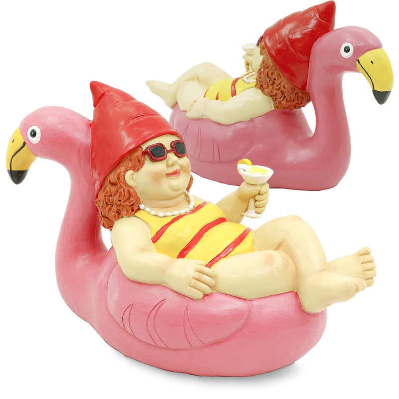 Shefio Flamingo Garden Gnome Statue - Whimsical Female Gnome Enhances Outdoor Spaces - Durable Resin Construction - Image 1