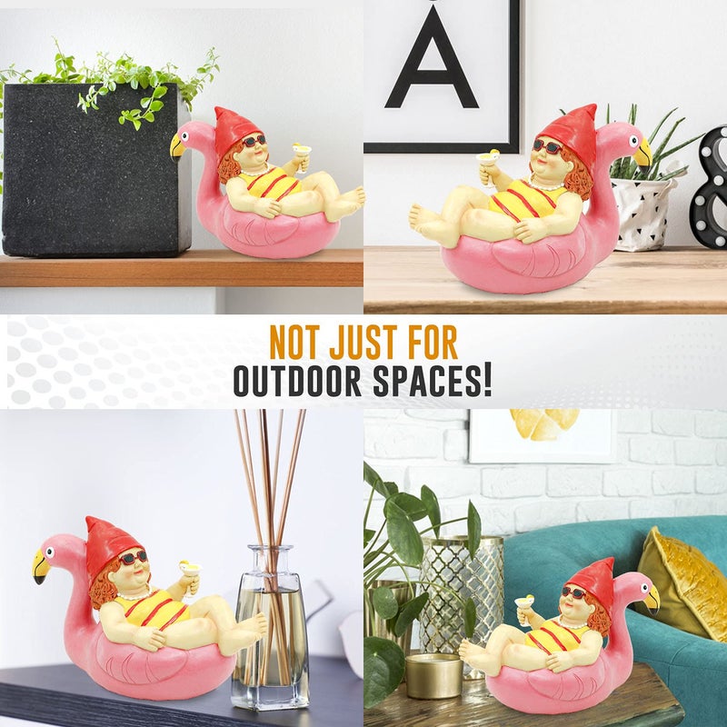 Shefio Flamingo Garden Gnome Statue - Whimsical Female Gnome Enhances Outdoor Spaces - Durable Resin Construction - Image 4