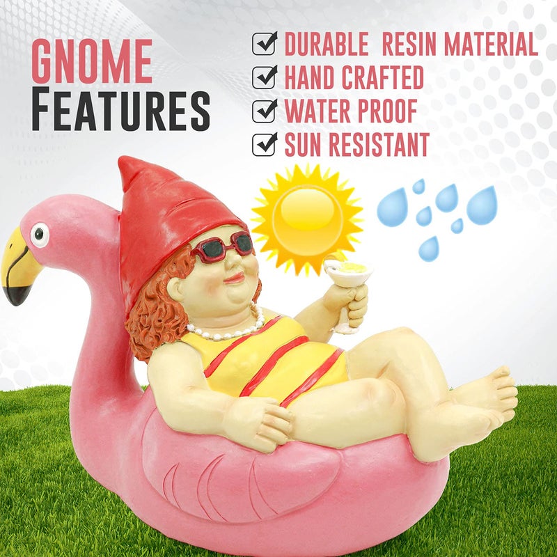 Shefio Flamingo Garden Gnome Statue - Whimsical Female Gnome Enhances Outdoor Spaces - Durable Resin Construction - Image 2