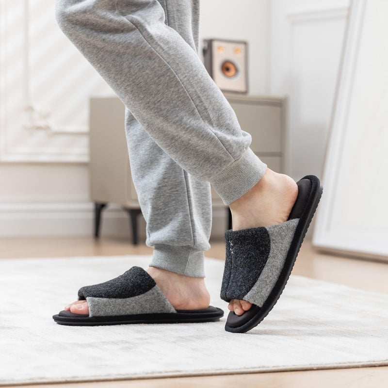GOEWY Mens Two-Tone Slippers with Memory Foam Open Toe House Shoes Summer Non-Slip Men's Slippers Comfy Indoor Slipper Gifts for Men Him Dad Black Size 9-10 - Image 3