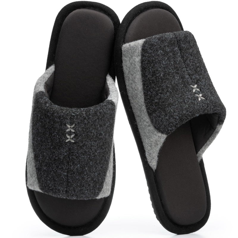GOEWY Mens Two-Tone Slippers with Memory Foam Open Toe House Shoes Summer Non-Slip Men's Slippers Comfy Indoor Slipper Gifts for Men Him Dad Black Size 9-10 - Image 1