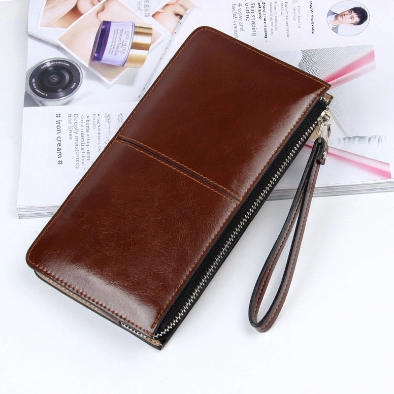 New Korean Style Womens Zip Wallet with Wristlet Brown