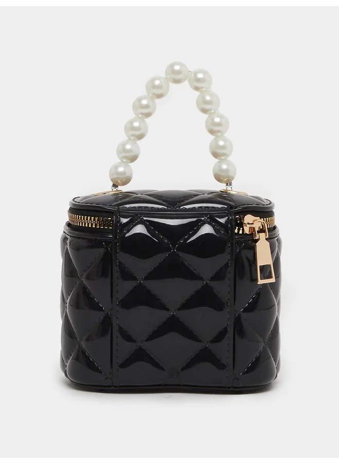ستايلي Styli Quilted Faux Pearl Top Handle Bag with Zip Closure