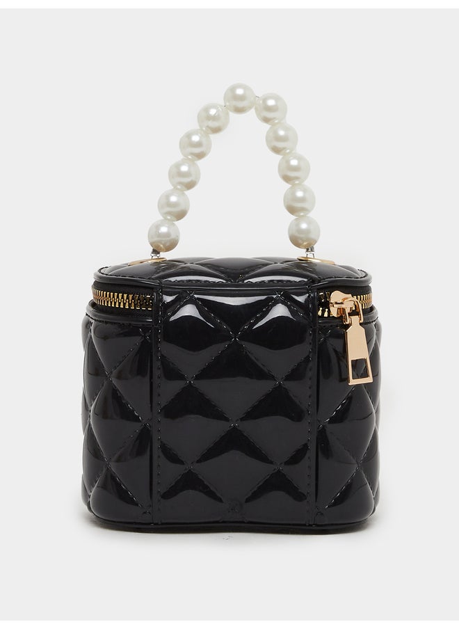 Styli Styli Quilted Faux Pearl Top Handle Bag with Zip Closure  - Image 2