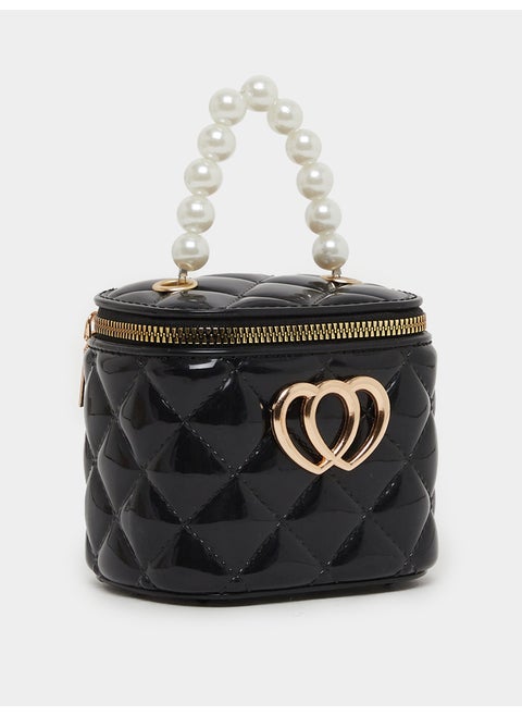 Styli Quilted Faux Pearl Top Handle Bag with Zip Closure
