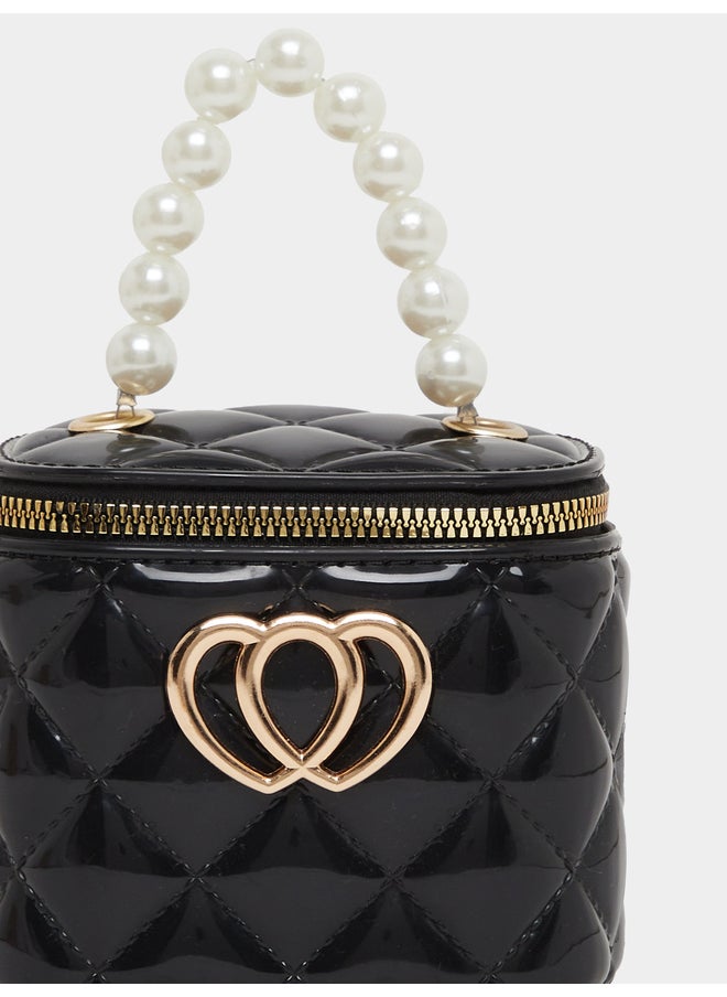 Styli Styli Quilted Faux Pearl Top Handle Bag with Zip Closure  - Image 3