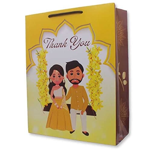 TASCHE Jula Wedding Printed Gift Paper Bags|Gift Bags For Return Gifts,Engagement And Wedding Holliday Presents (12 * 9.5 * 4 Inches) (Pack Of 8),Multi Color - Image 1