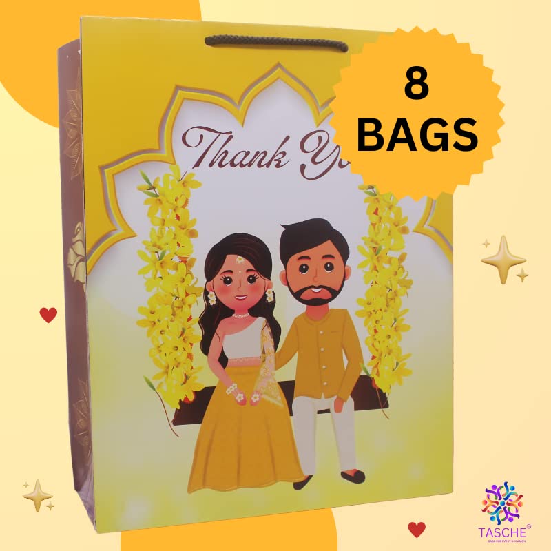 TASCHE Jula Wedding Printed Gift Paper Bags|Gift Bags For Return Gifts,Engagement And Wedding Holliday Presents (12 * 9.5 * 4 Inches) (Pack Of 8),Multi Color - Image 3