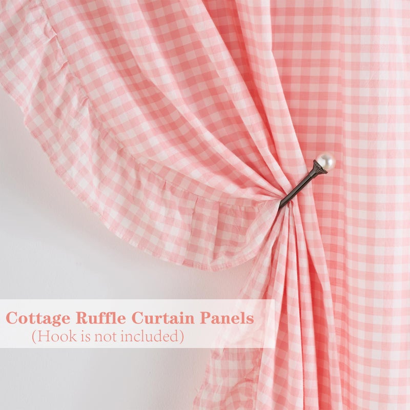 K MASANIJI Blush White Plaid Gingham Ruffle Curtains 2 Panels, 100% Washed Cotton Drapes for Bedroom Living Room Doorway Shabby and Chic Window Treatment Rod Pocket, W52â€xH84 - Image 4